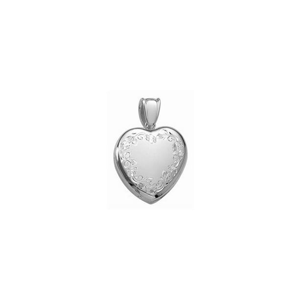 14k White Gold Engraved Heart Locket 1 Inch X 1 Inch Solid 14K White Gold 